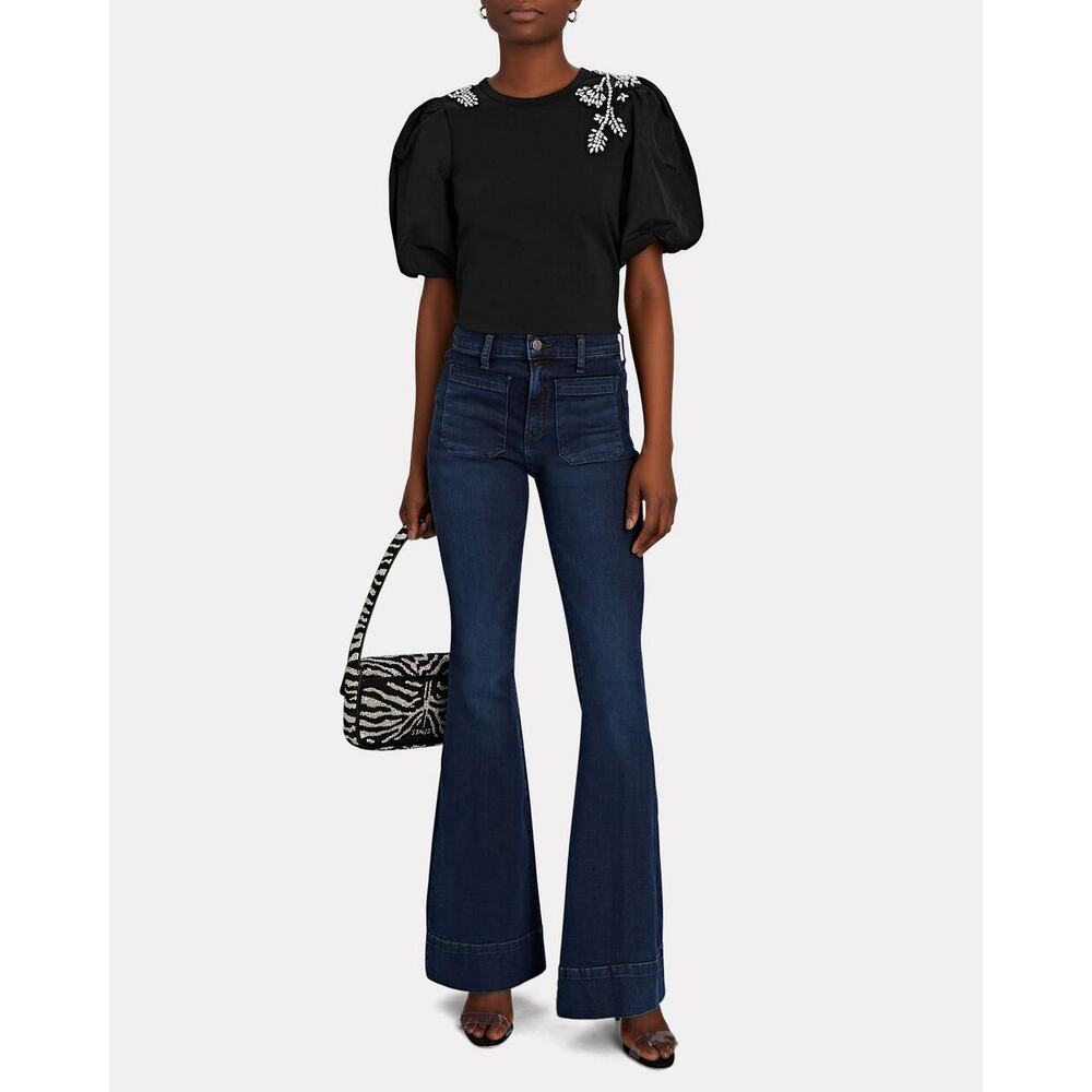 Veronica Beard Sheridan Exaggerated Flare High Rise Jean Dark Ink Blue Size 32